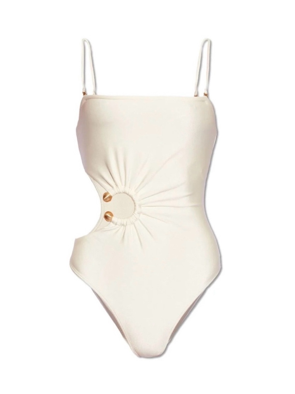 Cream Cutout One-Piece Kids Swim Suit with Ring Detail